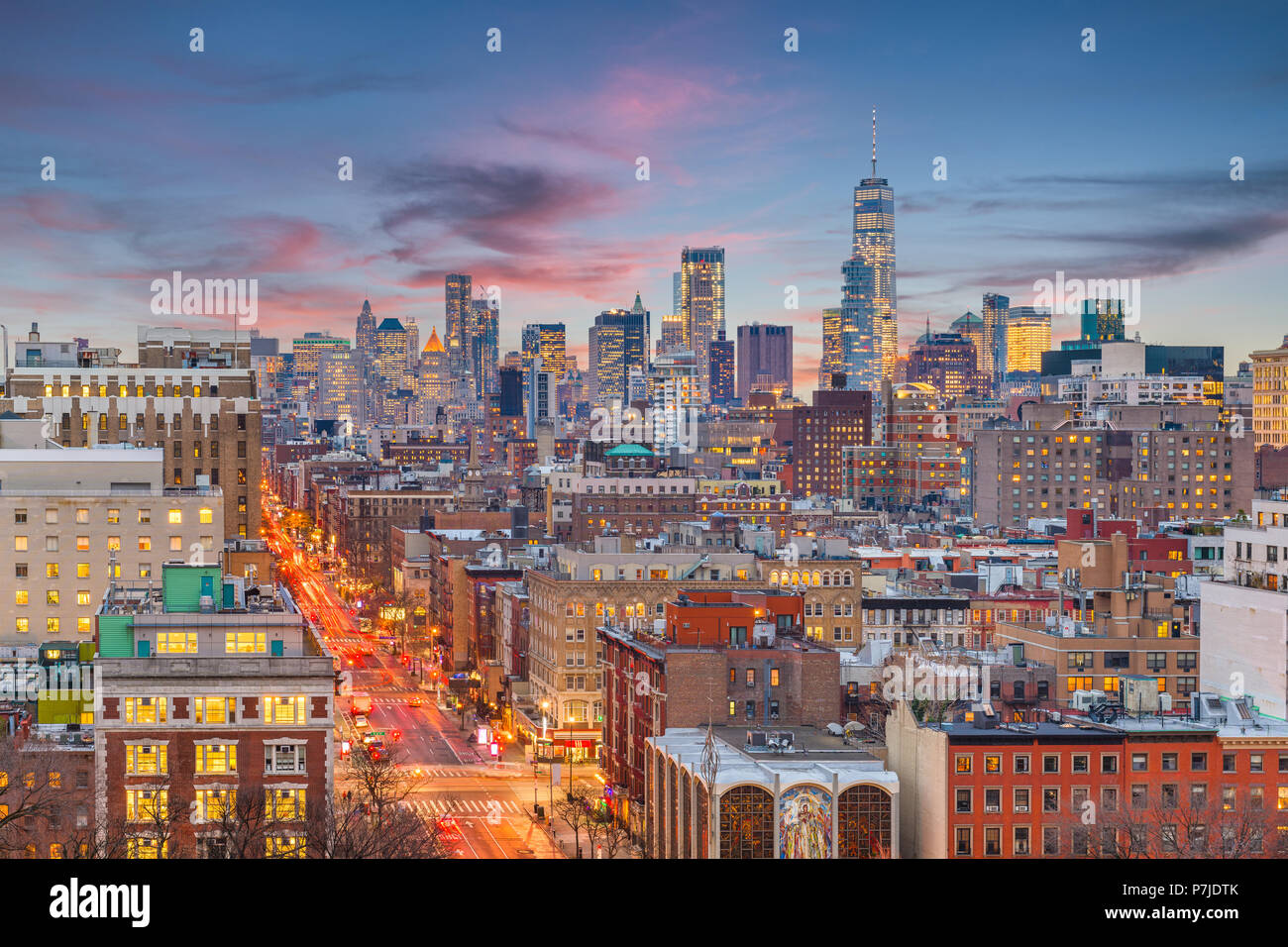 New York, New York, USA Stadtbild in Manhattan in der Dämmerung. Stockfoto
