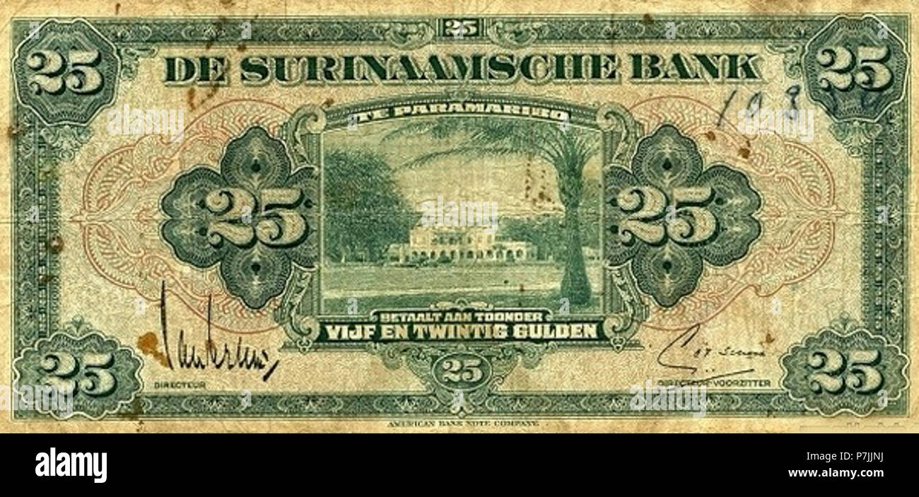 25 Gulden - De Surinaamsche Bank (1942 & 1948) 01. Stockfoto