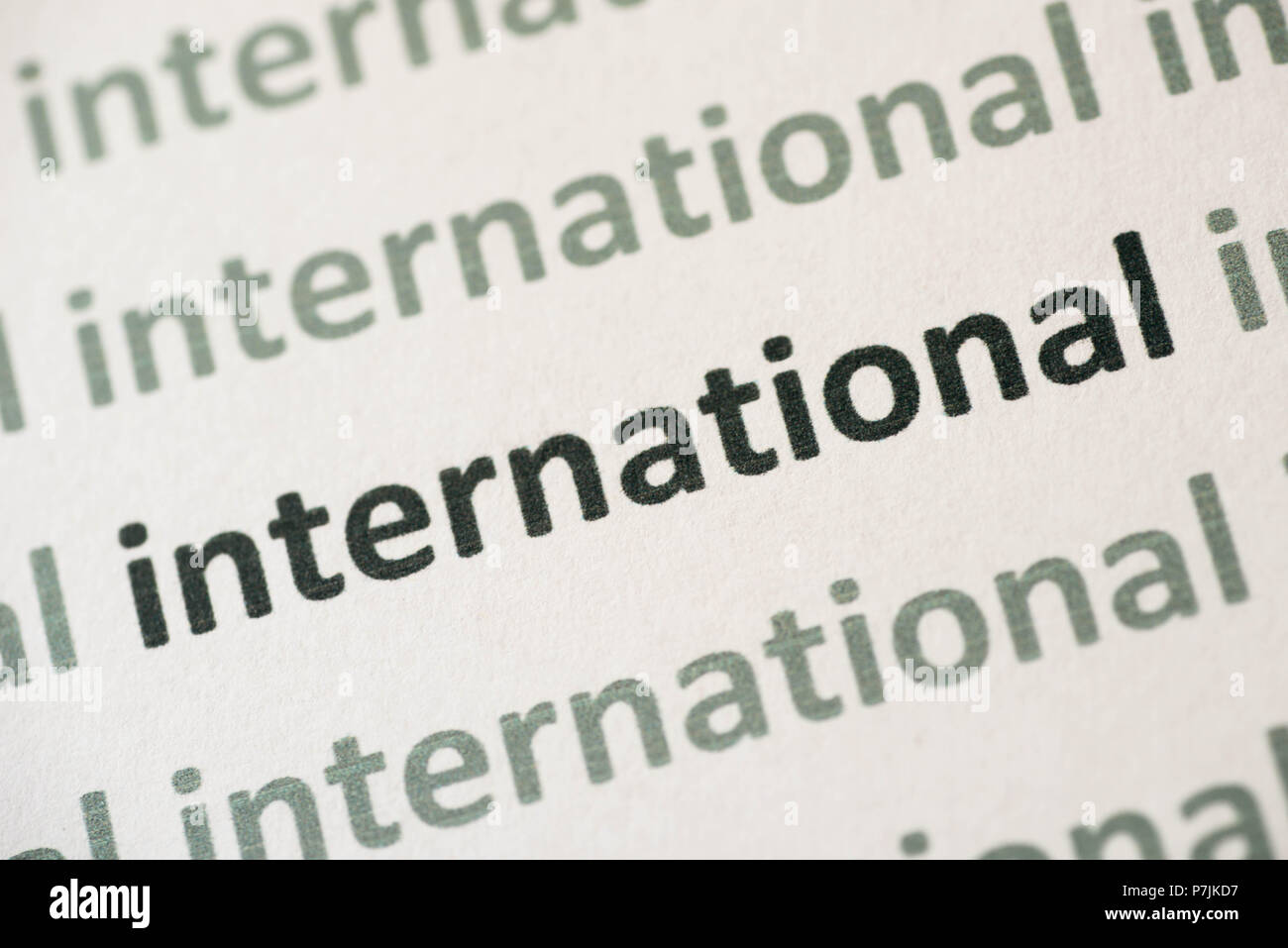 Word Makro intermational auf weißem Papier gedruckt Stockfoto