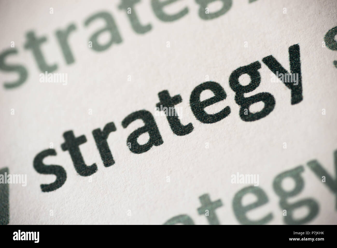 Wort Strategie auf weißem Papier Makro gedruckt Stockfoto