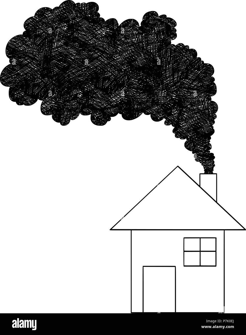Vektor Künstlerische Zeichnung Abbildung: Rauch aus dem Schornstein, Luftverschmutzung Konzept Stock Vektor