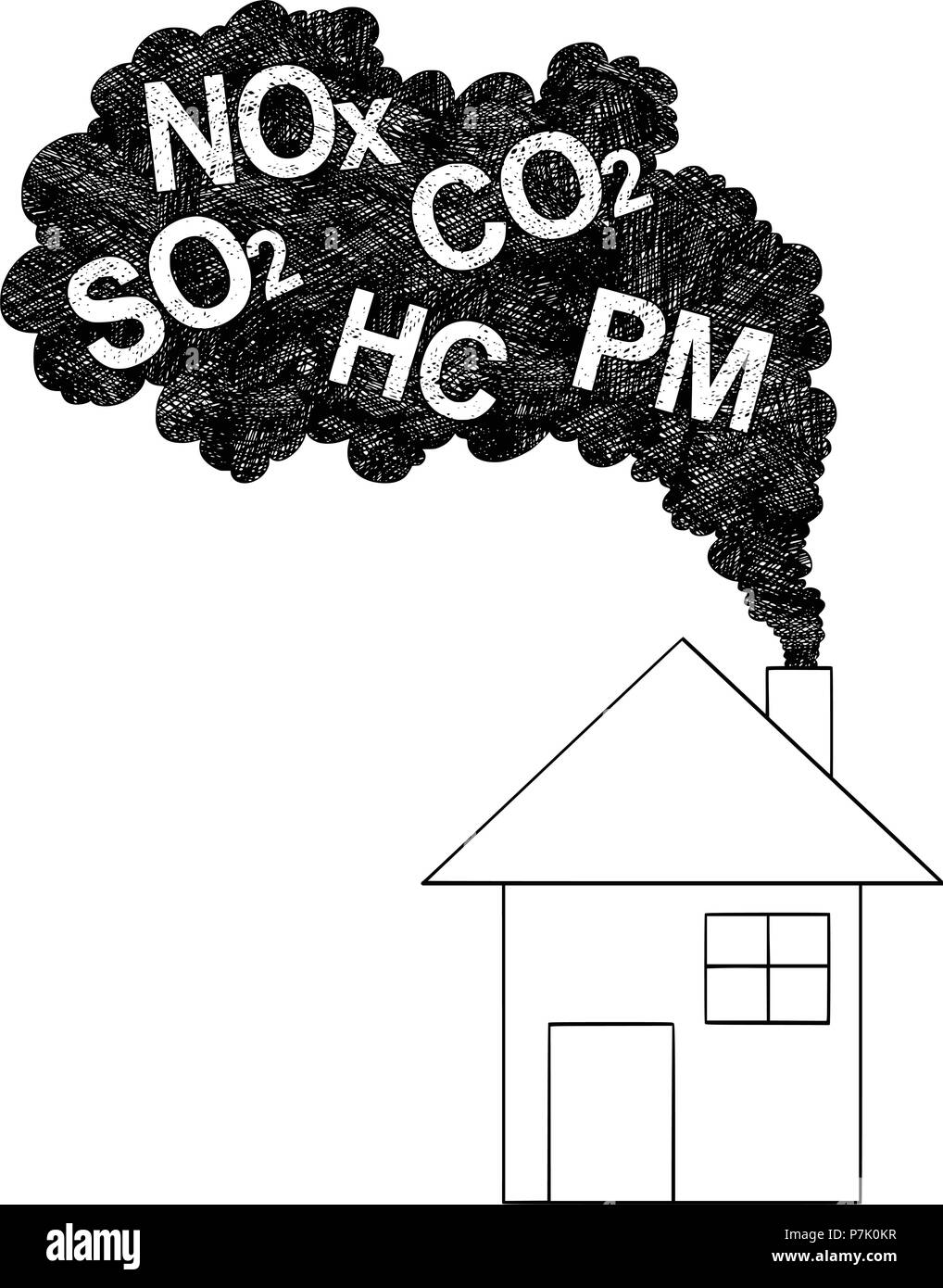 Vektor Künstlerische Zeichnung Abbildung: Rauch aus dem Schornstein, Luftverschmutzung Konzept Stock Vektor
