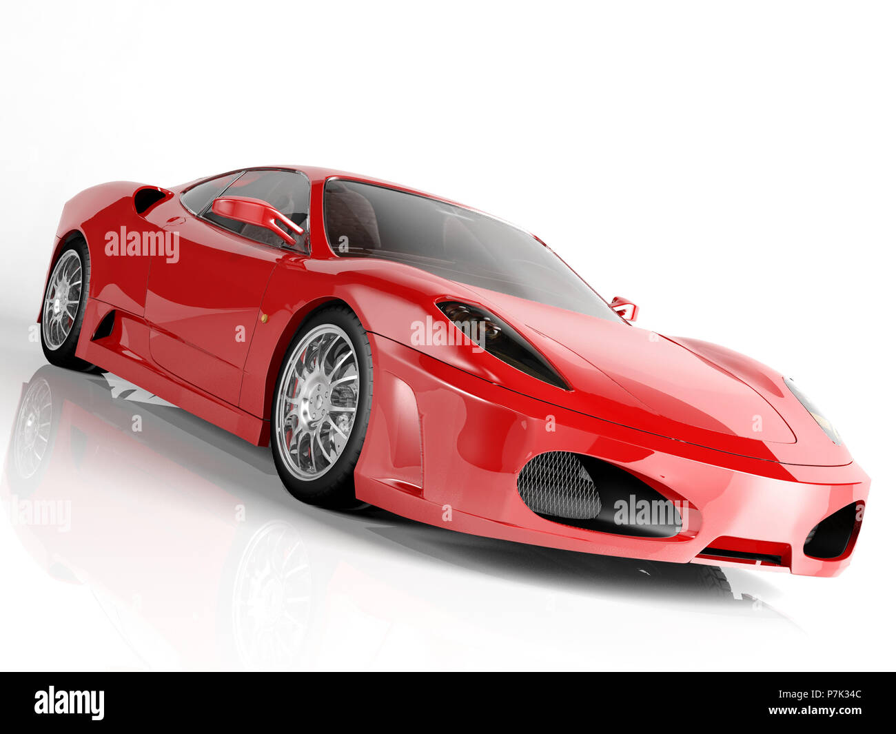 Red sport auto auf weißem Hintergrund, 3D-Rendering Stockfoto