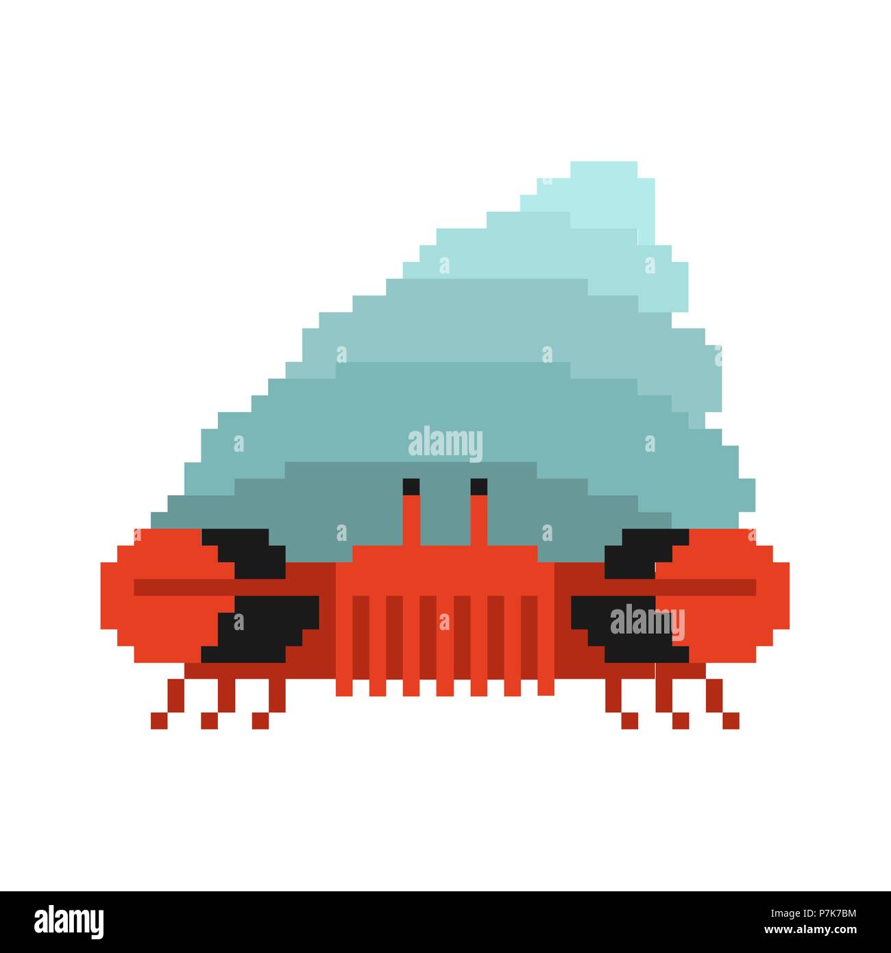 Krabbe Einsiedler pixel § 8 bit Crab in der Shell. Marine Tier Vector Illustration Stock Vektor