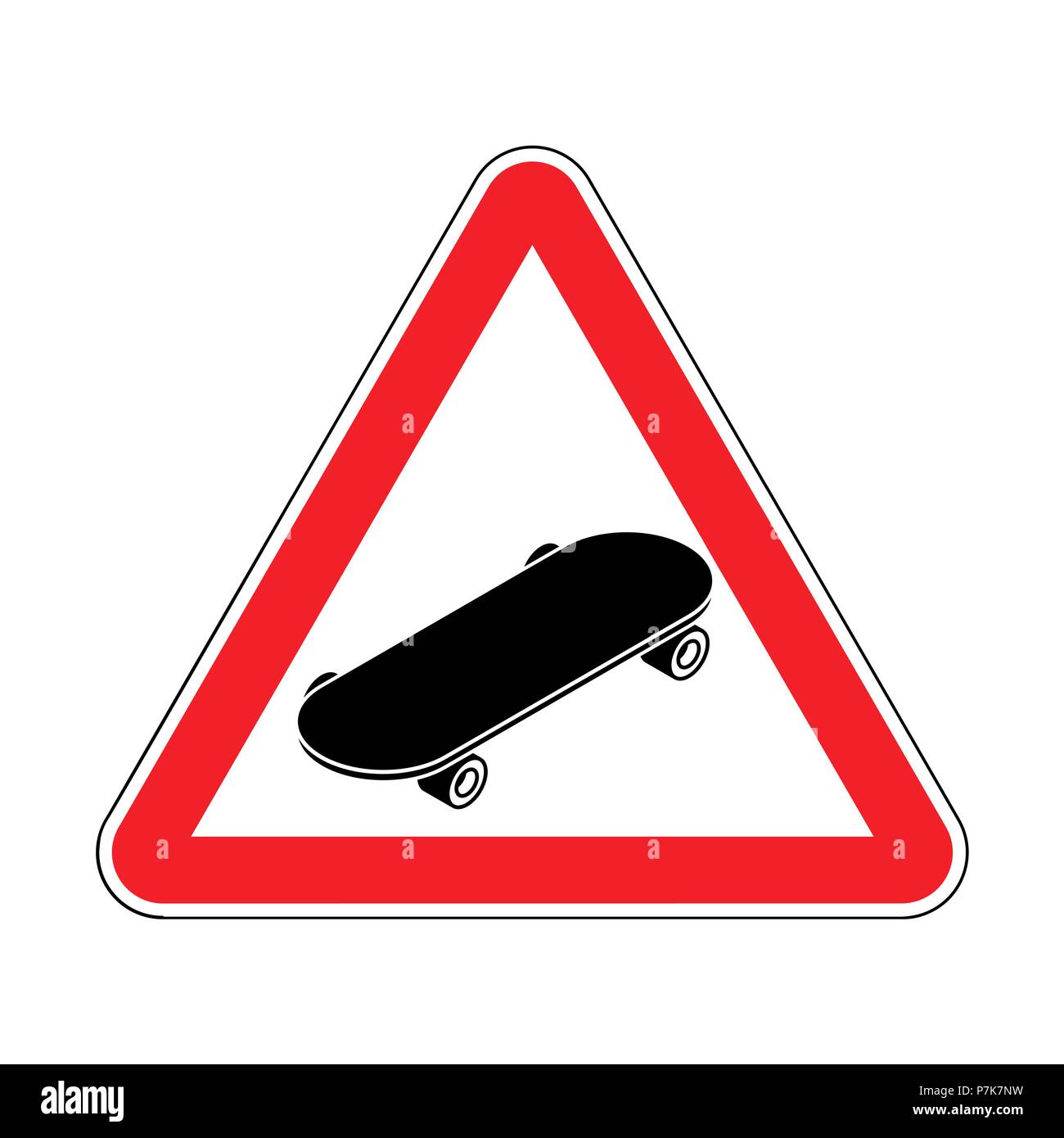 Aufmerksamkeit Skateboard. Vorsicht skateboarding. Es ist verboten, an Bord zu fahren. Red Road Verbotszeichen. Gefahr Vector Illustration Stock Vektor