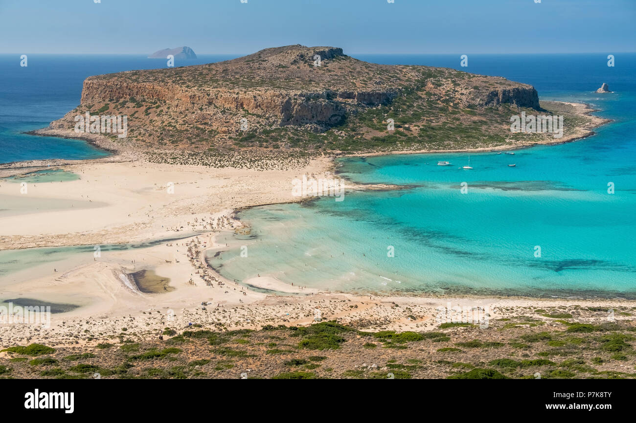 Blick auf den Traumstrand Balos Beach, Sandy Beach, der Halbinsel Gramvousa, Kreta, Griechenland, Europa Stockfoto