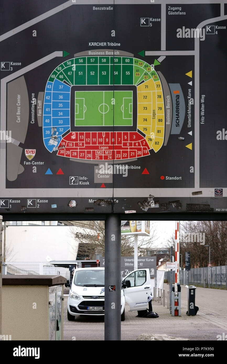 Der Plan Des Stadions Der Mercedes Benz Arena Mit Platz Steht Und Sitzgelegenheiten Auf Einem Schild Vor Dem Stadion In Stuttgart Stockfotografie Alamy