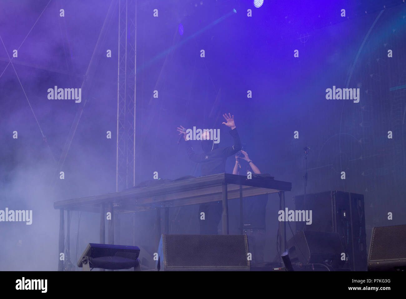 Turku, Finnland. 6. Juli 2018. Norwegische DJ Alan Walker bei Ruisrock Open Air Festival. Quelle: Stefan Crämer/Alamy leben Nachrichten Stockfoto