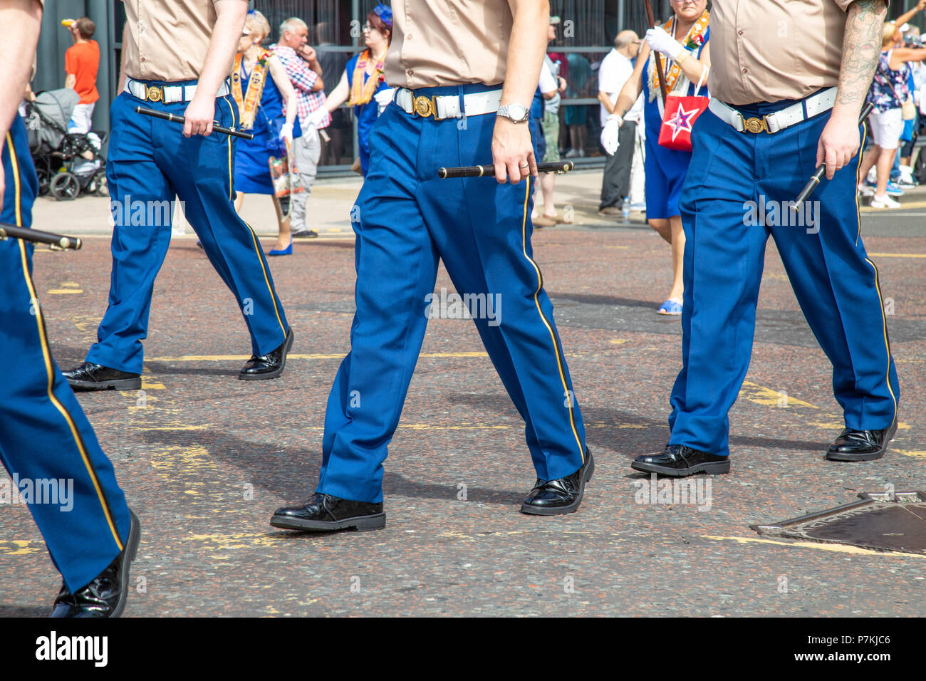 Die Orange Walk, Boyne Parade macht den Weg hinunter Jamaica Street im Stadtzentrum von Glasgow am 7. Juli 2018 Stockfoto