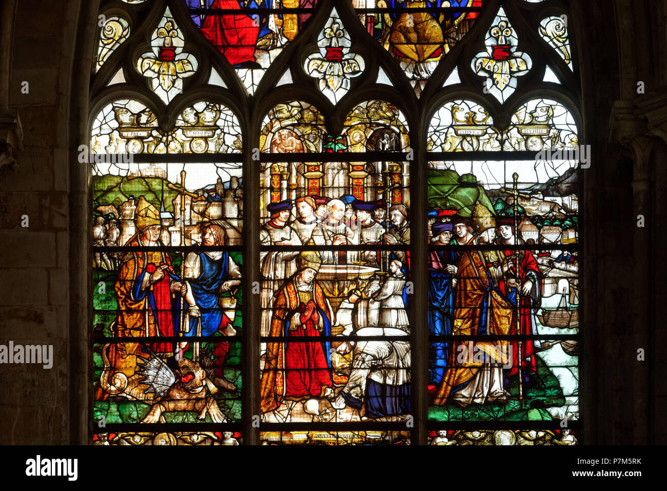 Frankreich, Seine Maritime, Rouen, die Kathedrale Notre Dame, Glasmalerei von St Romain Stockfoto