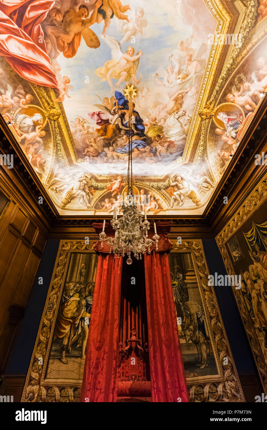 England, Middlesex, London, Kingston-upon-Thames, Hampton Court Palace, William III Apartments, Bed Stockfoto