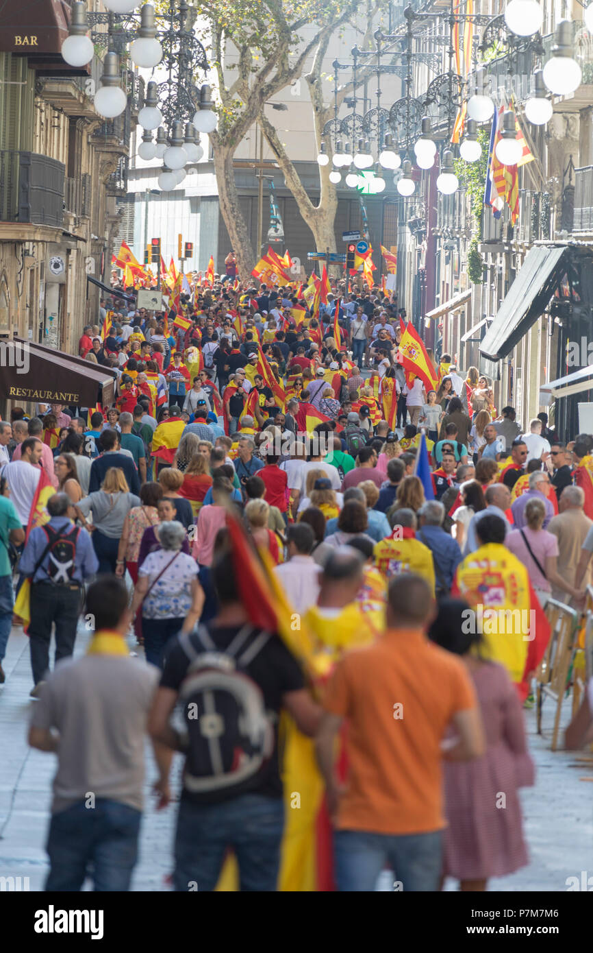 Aktivisten protestieren und Demonstration für die Unabhängigkeit, Barcelona, Katalonien, Spanien Stockfoto