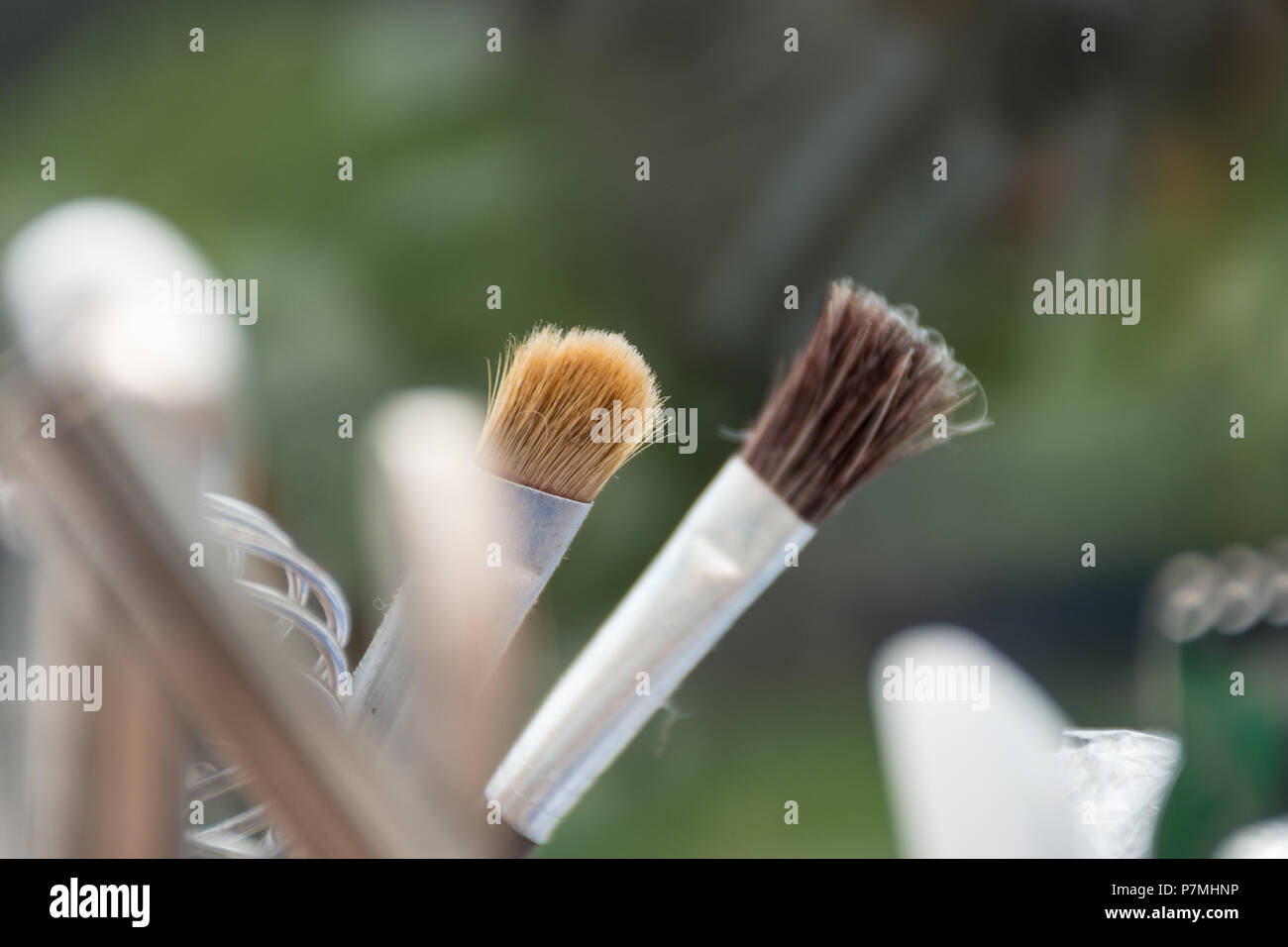 Art Pinsel auf einem weichen, grünen Hintergrund Stockfoto