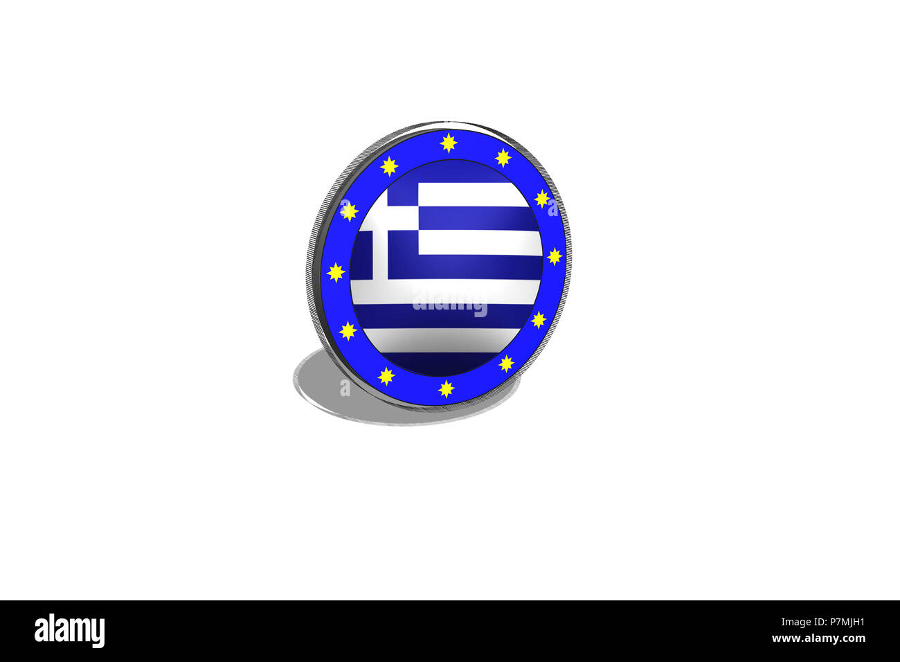 EU-Taste auf eine Schaltfläche mit griechischer Flagge. 3D-Bild - Abbildung. Stockfoto