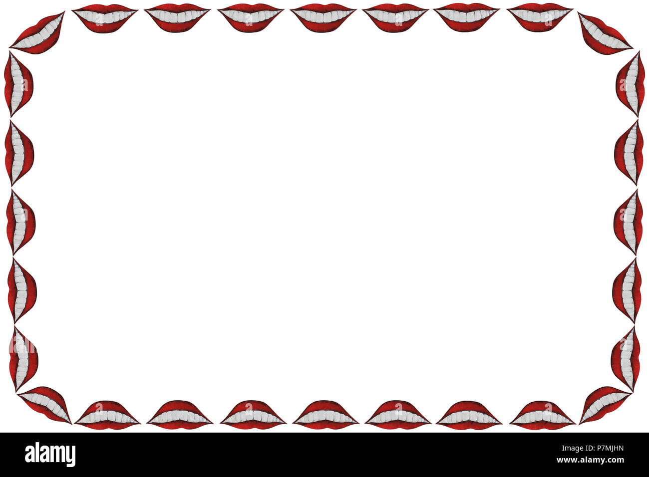 Eckige Rahmen mit Lippen küssen und Zähne für Valentinstag. Abbildung isoliert Stockfoto