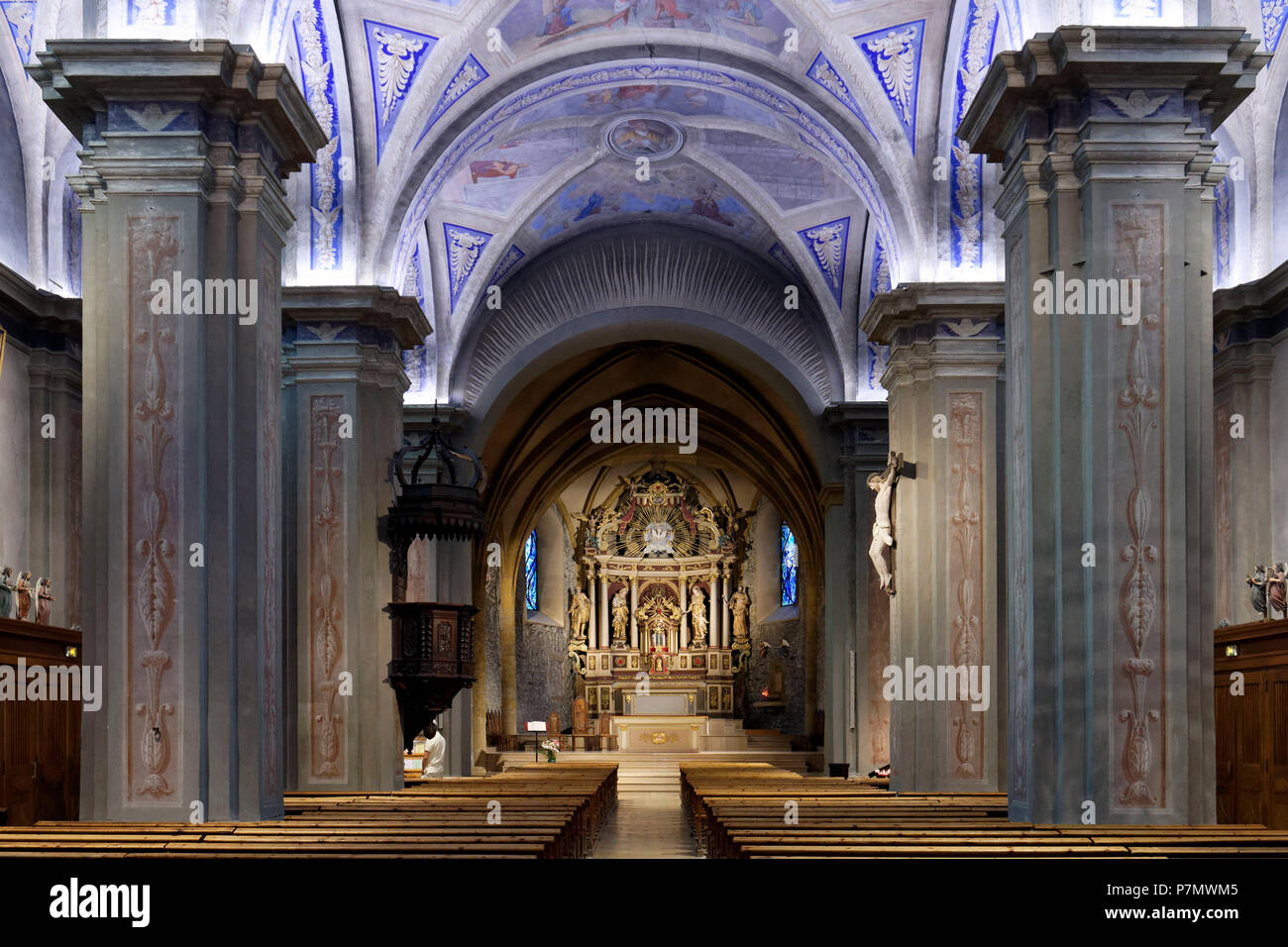 Frankreich, Haute Savoie, Megeve und St Jean Baptiste Kirche Stockfoto