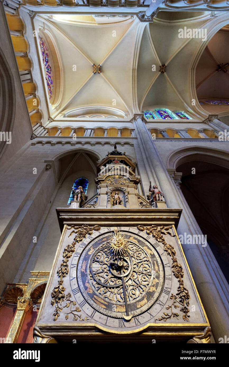 Frankreich, Rhone, Lyon, historische Stätte als Weltkulturerbe von der UNESCO, Vieux Lyon (Altstadt), Saint Jean Kathedrale (Saint John's Kathedrale), die Astronomische Uhr Stockfoto