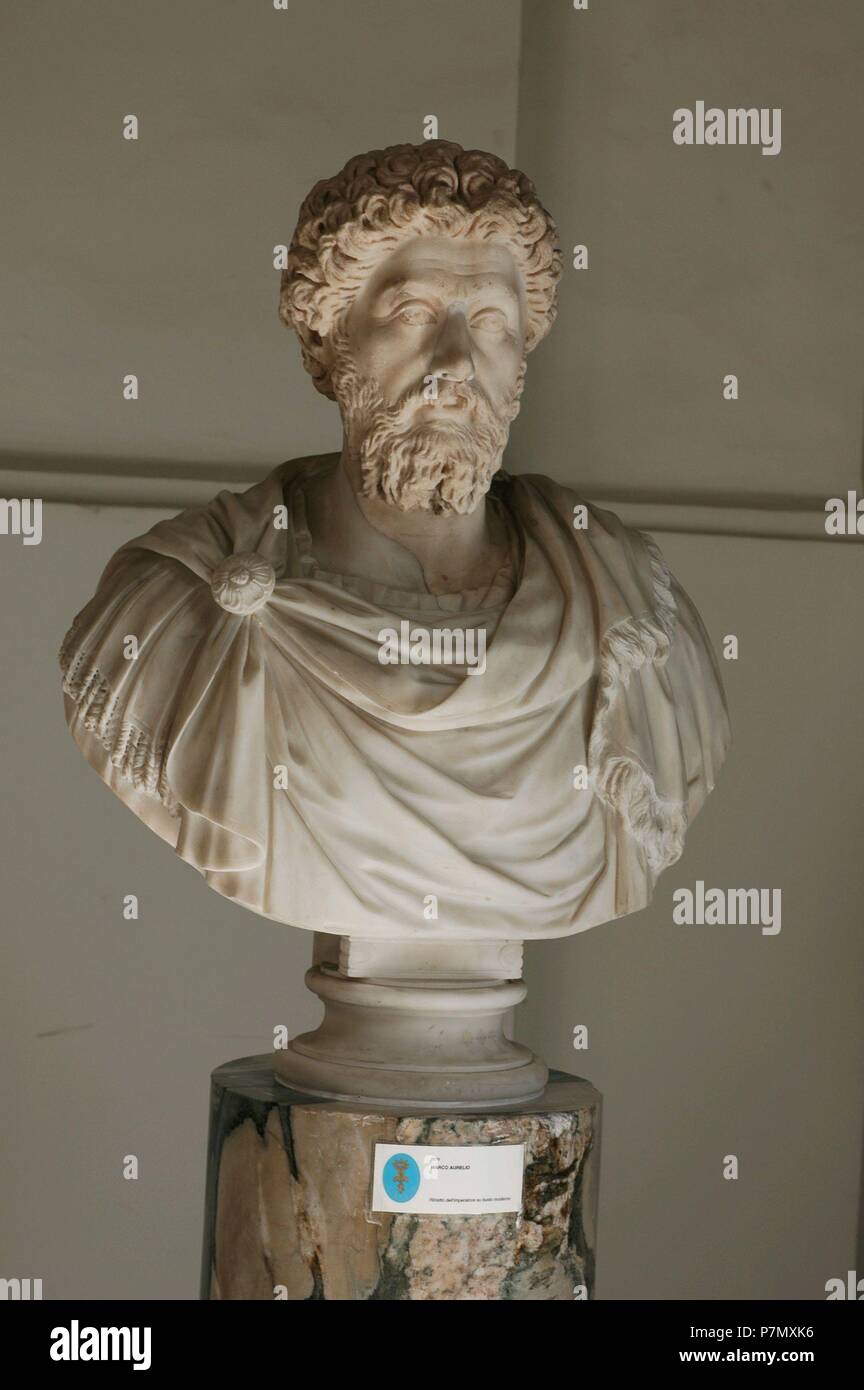 BUSTO DE MARCO AURELIO (121 - 180). Ort: Nationalmuseum für Archäologie, Neapel, Italien. Stockfoto