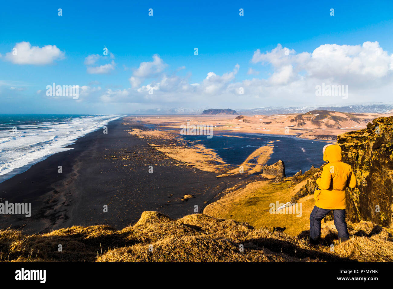 Solheimfjara Strand von Dyrholaey Sicht im südlichen Island Stockfoto