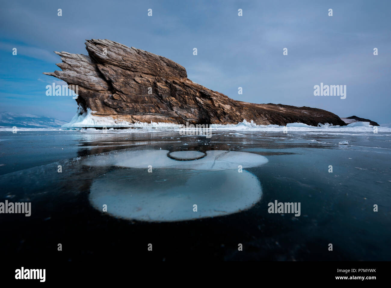 Eine besondere Form des Eises am Baikalsee, Irkutsk Region, Sibirien, Russland Stockfoto