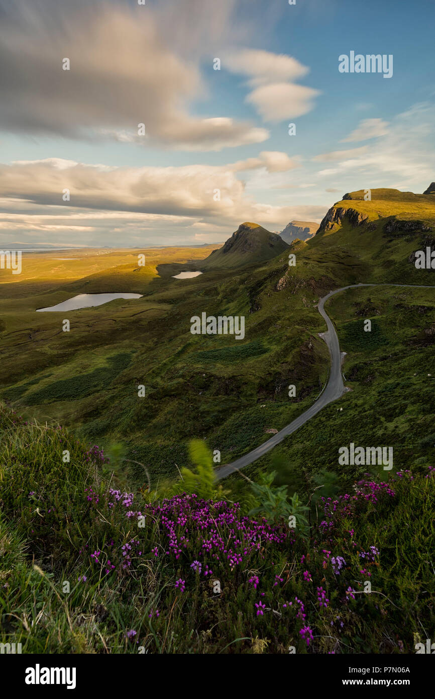 Sonnenuntergang am Quiraing, Isle of Skye, Innere Hebriden, Schottland, Europa Stockfoto