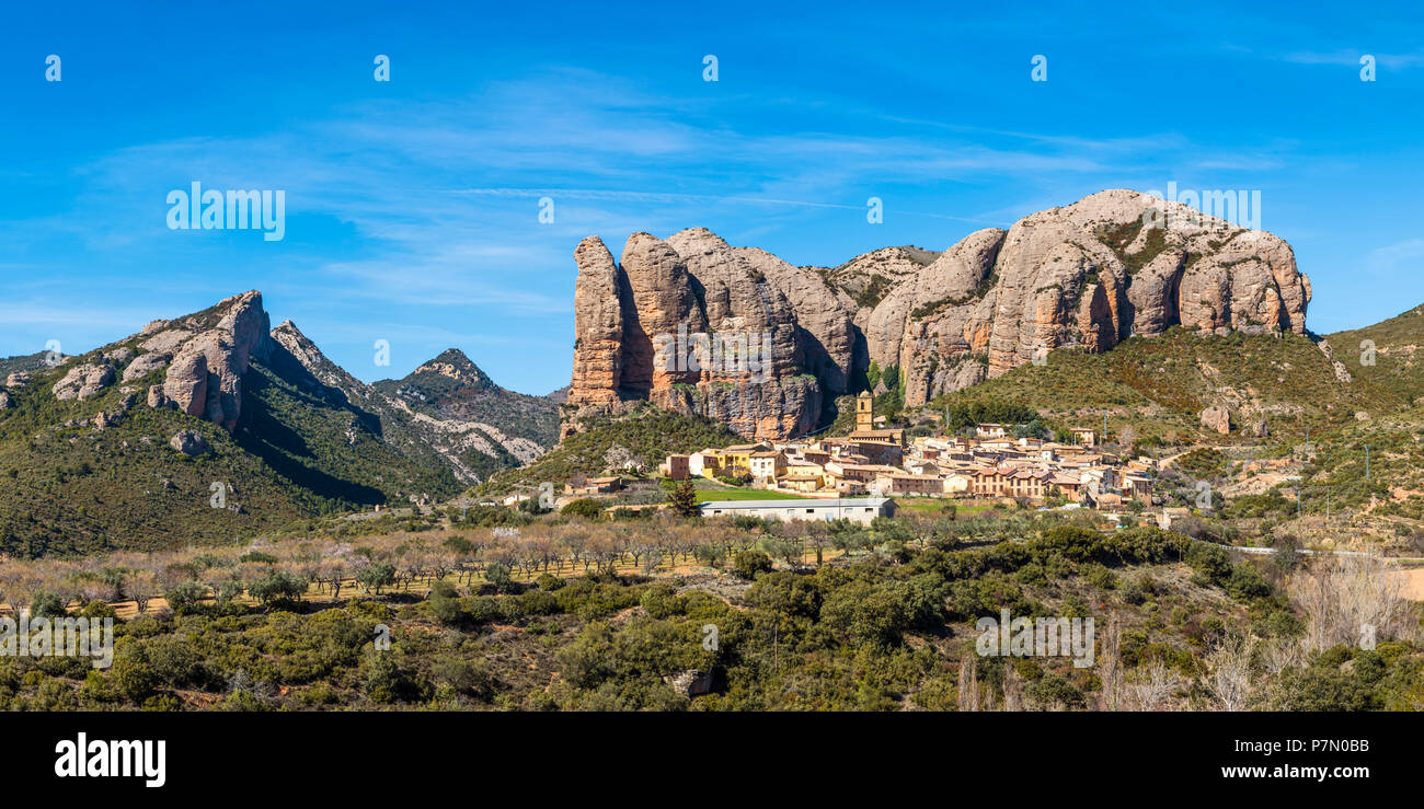 Aguero Dorf, Provinz Huesca, Aragón, Spanien, Europa Stockfoto