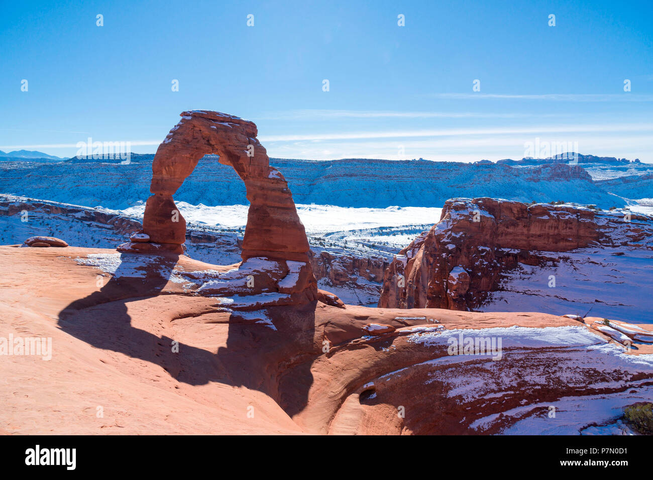 Zarte Arch im Winter, Arches National Park, Moab, Utah, USA Stockfoto