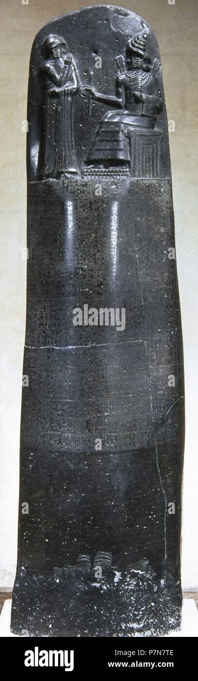 Mesopotamien. Code von Hammurabi. Babylonische Gesetzbuch. 1754 BC. Akkadische Sprache. Keilschrift. Louvre-Museum. Paris. Frankreich. Stockfoto