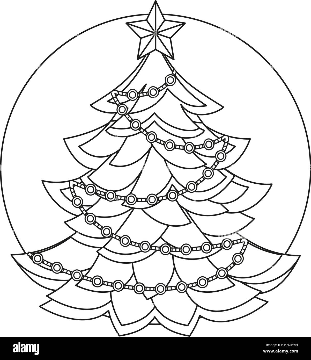 Line Art schwarze und weiße Weihnachten Baum Stock Vektor