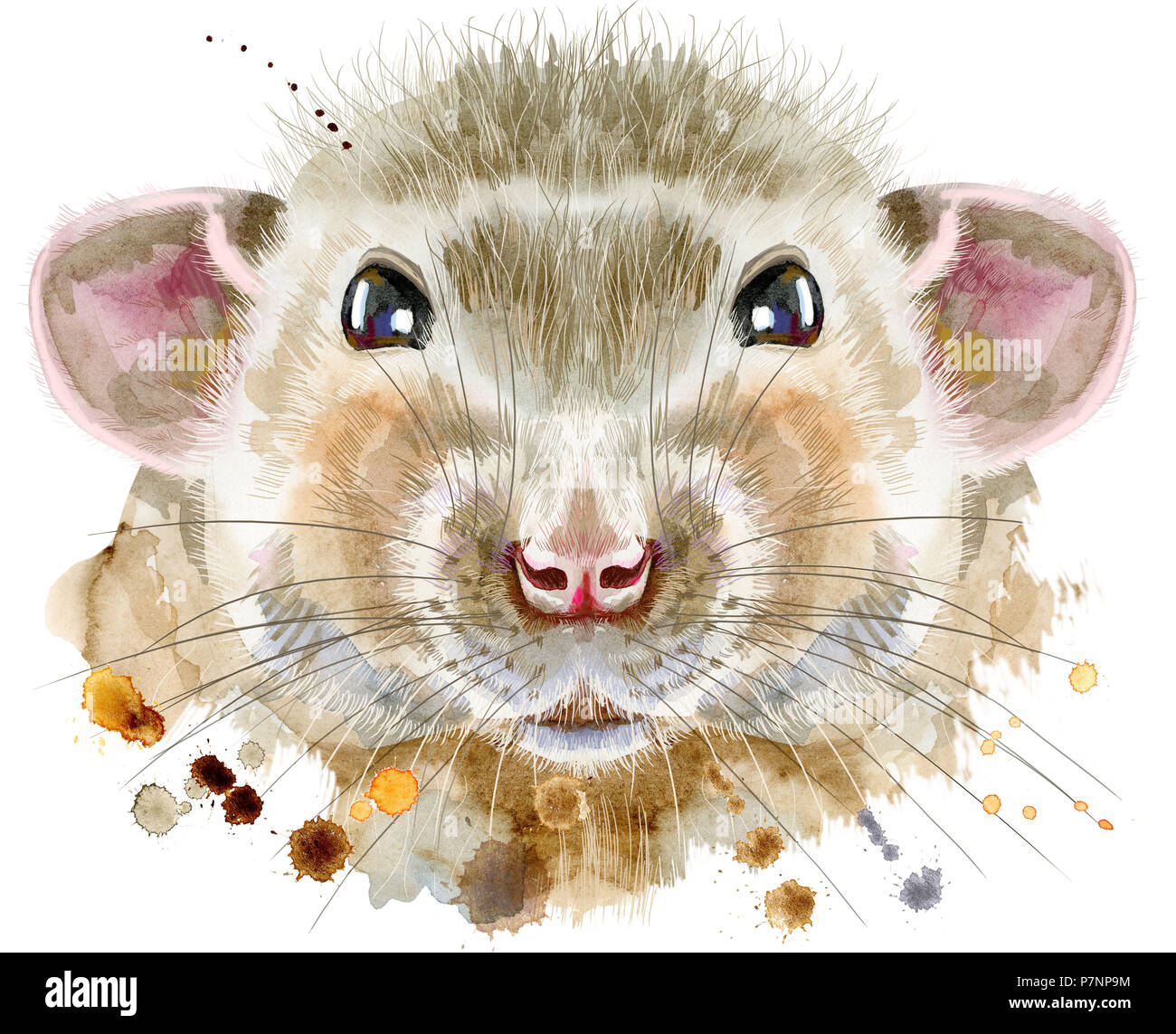 Süße Ratte für t-shirt Grafiken. Aquarell Ratte Abbildung Stockfoto
