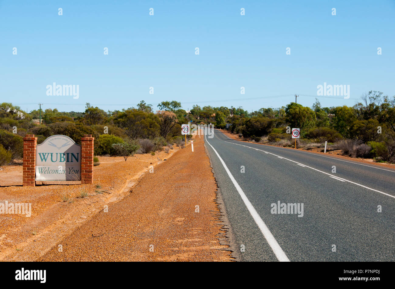 Wubin Ortsschild-Western Australia Stockfoto