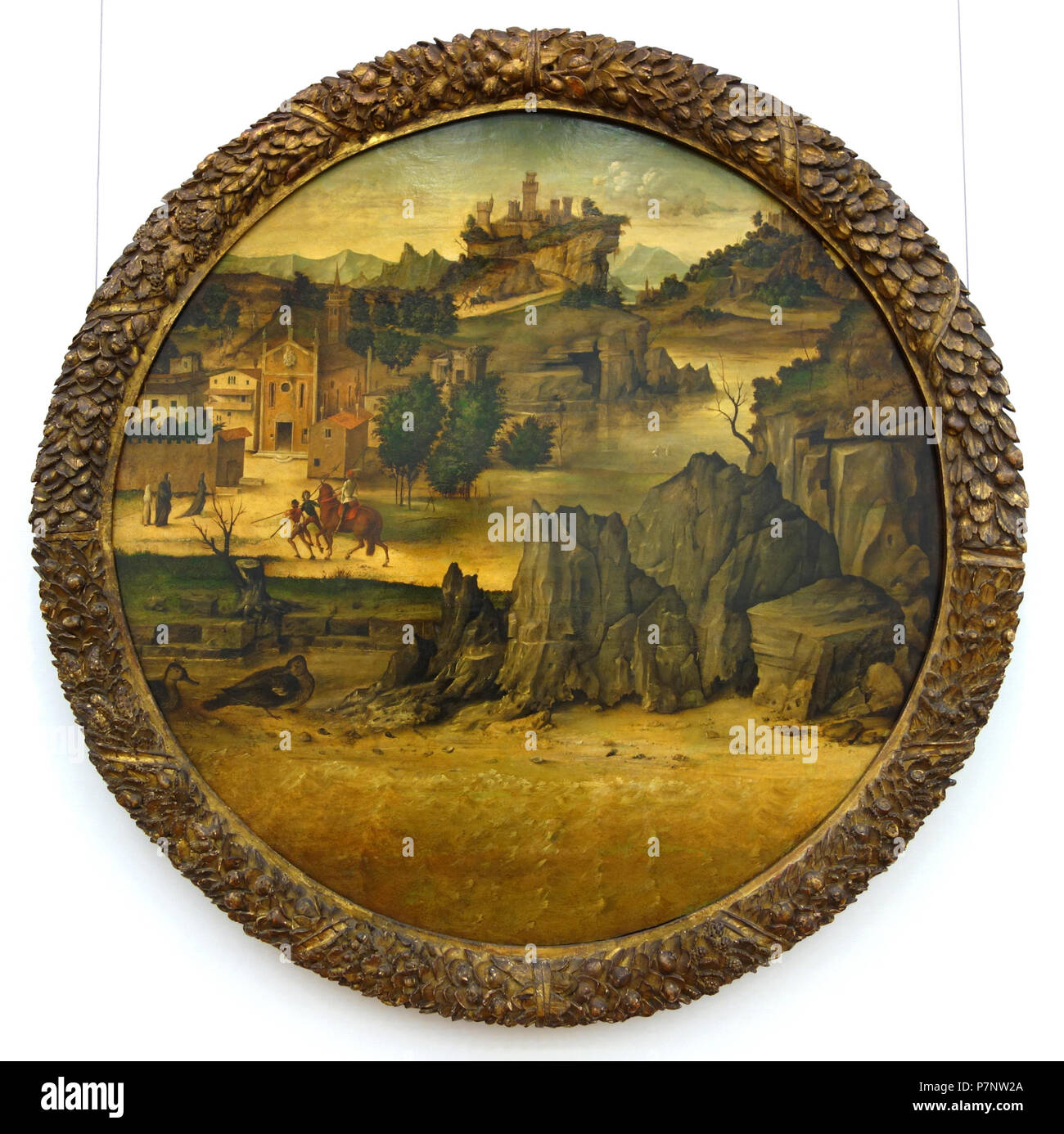 Englisch: Landschaft mit Burgen, zurückzuführen auf Bartolomeo Montagna, Ende 1400 bis Anfang 1500, Öl auf Leinwand (TONDO) - National Museum der westlichen Kunst, Tokio, Japan. Dieses Kunstwerk ist in der Weil der Künstler vor mehr als 70 Jahren starb. Wurde die Fotografie im Museum ohne Einschränkung erlaubt. 6. September 2013, 21:00:54 240 Landschaft mit Burgen, zurückzuführen auf Bartolomeo Montagna, Ende 1400 bis Anfang 1500, Öl auf Leinwand (TONDO) - National Museum der westlichen Kunst, Tokio - DSC 08053 Stockfoto