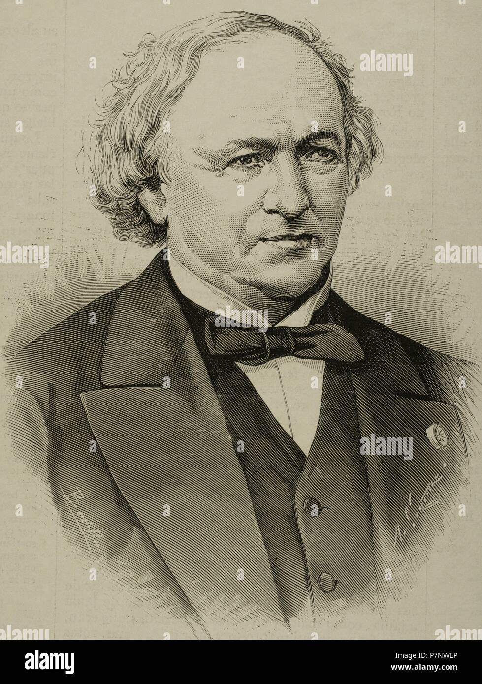 Jean-Baptiste André Dumas (1800-1884). Französischer Chemiker. Porträt. Kupferstich von Arturo Carretero. "La Ilustracion Espanola y Americana", 1884. Stockfoto