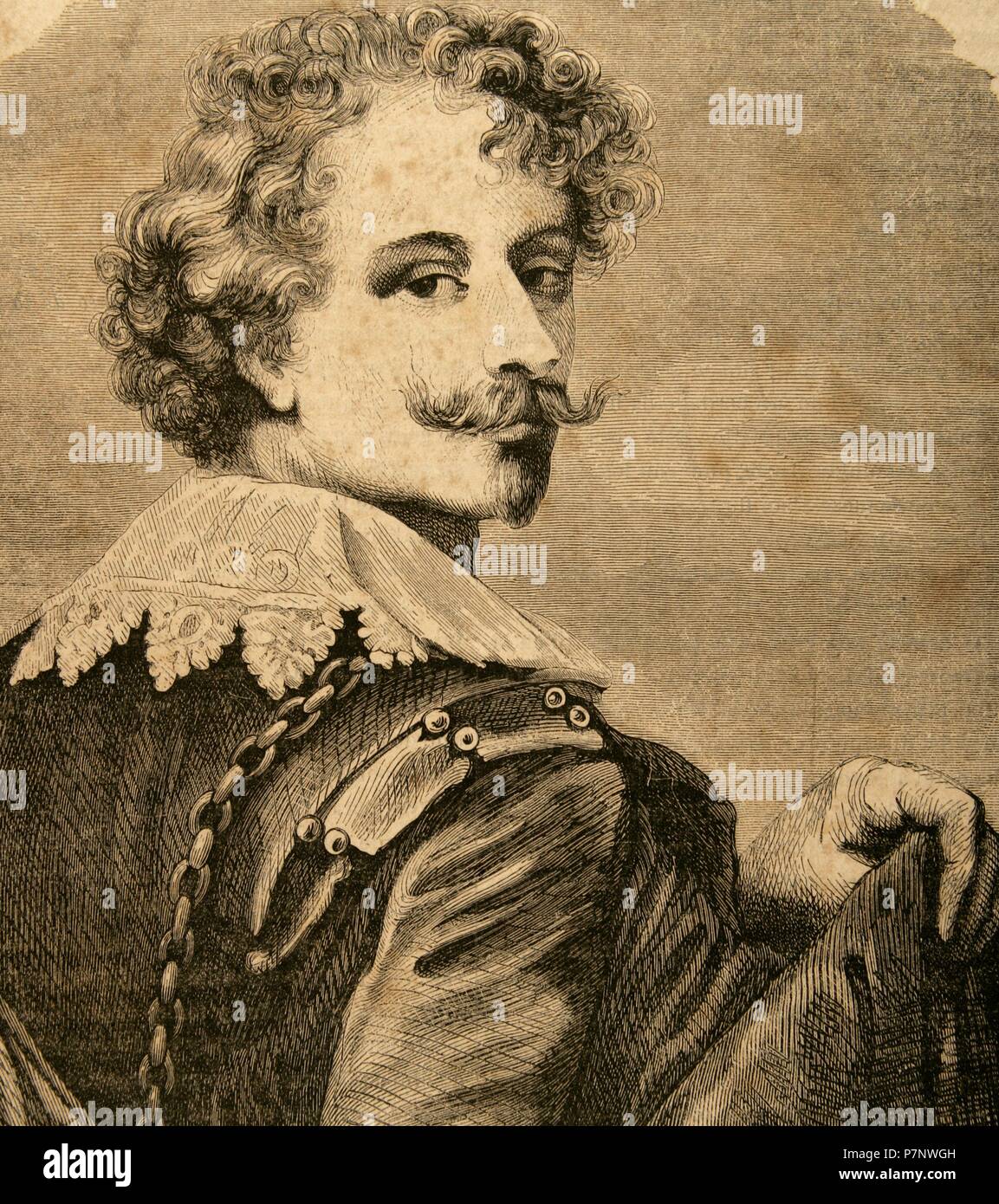 Anthony van Dyck (1599-1641). Flämischen Barock Maler. Porträt. Gravur. "Semanario vertrauten Pintoresco', 1879. Stockfoto