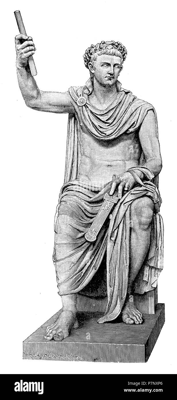 Tiberius. Antike Statue in der Vatikanischen Museen, 1899 Stockfoto