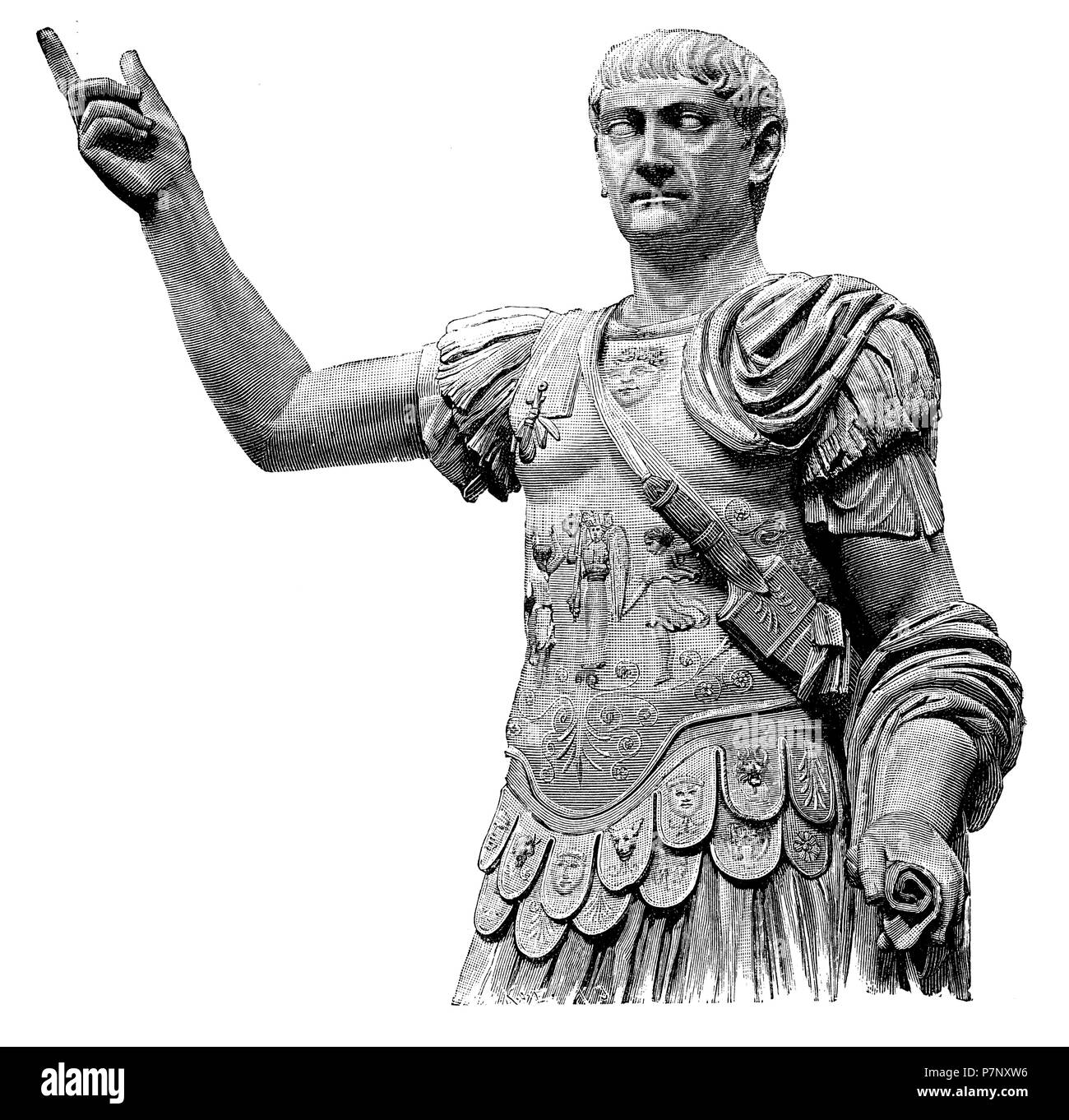 Trajan. Antike Statue im National Museum von Neapel, 1899 Stockfoto