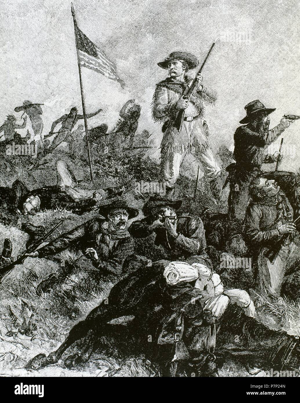 George Armstrong Custer (1839-1876). United States Army Officer und Kavallerie Kommandant in Amerikanischer Bürgerkrieg und die American Indian Wars. Custer in der Schlacht von den Little Bighorn, wo er starb. Gravur. Stockfoto