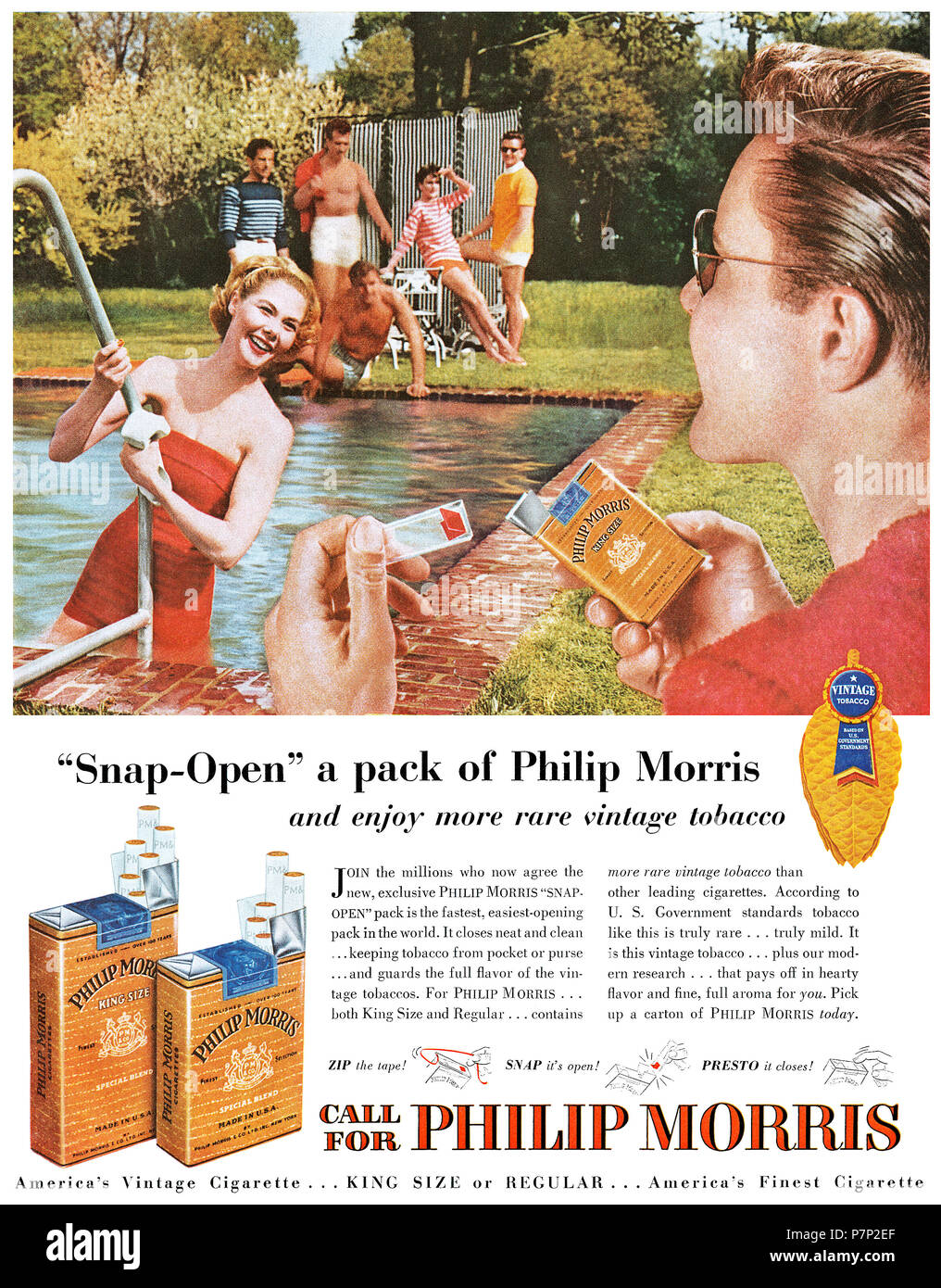 1954 US-Werbung für Zigaretten der Marke Philip Morris. Stockfoto