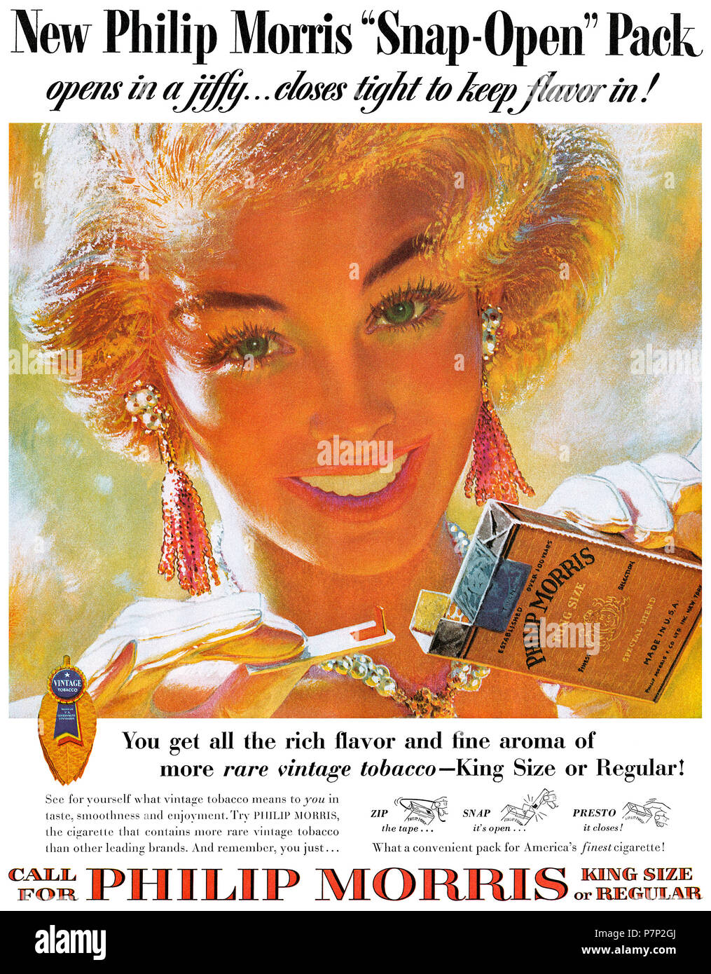 1954 US-Werbung für Zigaretten der Marke Philip Morris. Stockfoto
