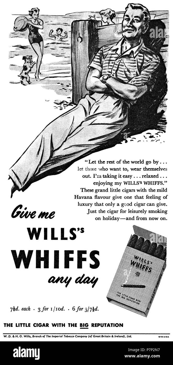 1954 britischen Werbung für die Testamente Whiffs Zigarren. Stockfoto