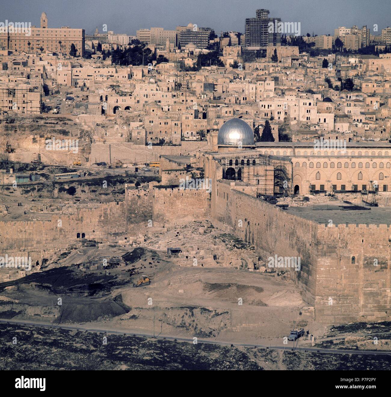 EL PINACULO Y LA MEZQUITA DE AQSA DESDE MONTE DE LOS OLIVOS. Ort: Außen, Jerusalem, Israel. Stockfoto