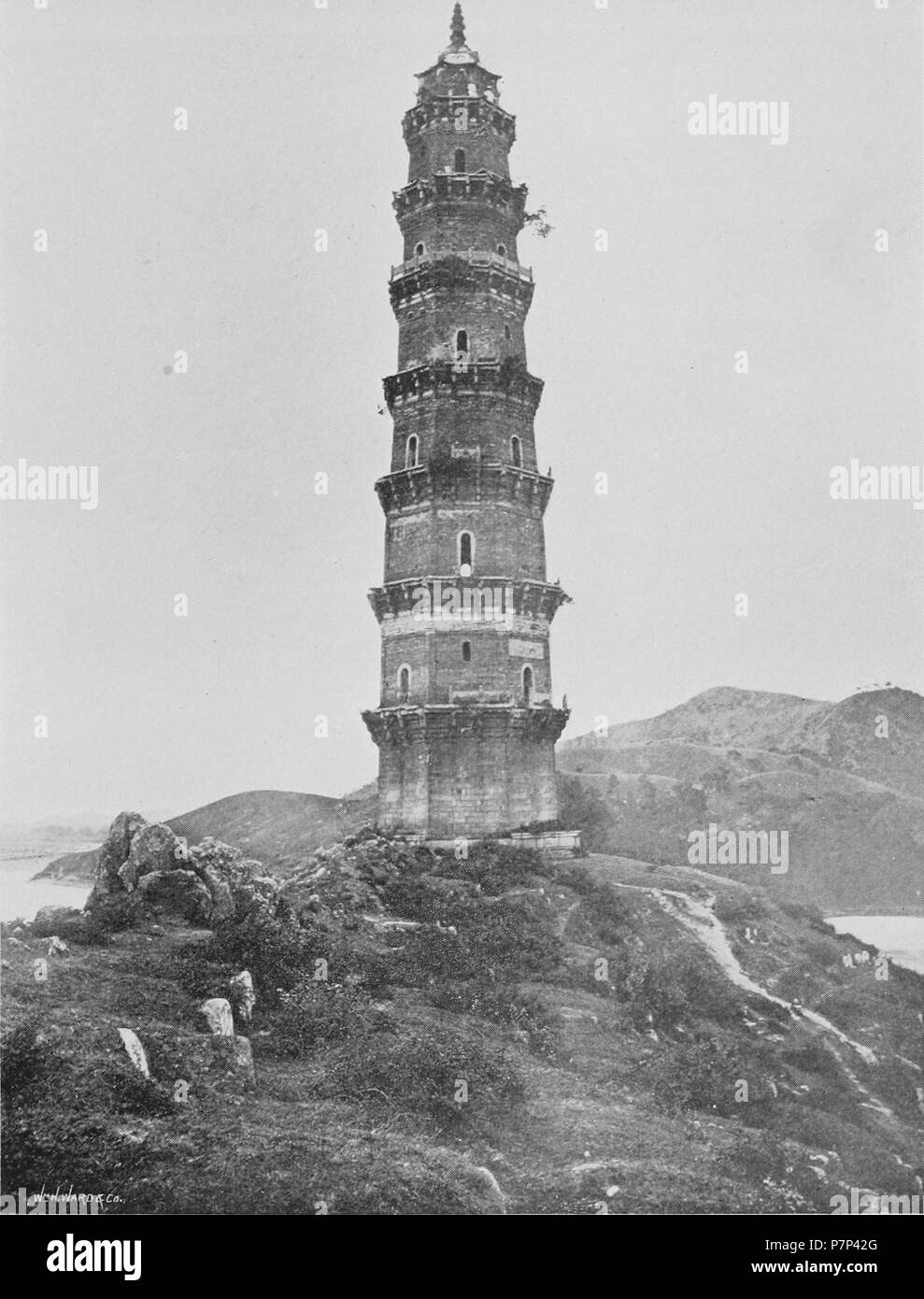 Englisch: Foto aus durch China mit einer Kamera. Vor 1898 90 chinesische Pagode, Provinz Kwangtung Stockfoto