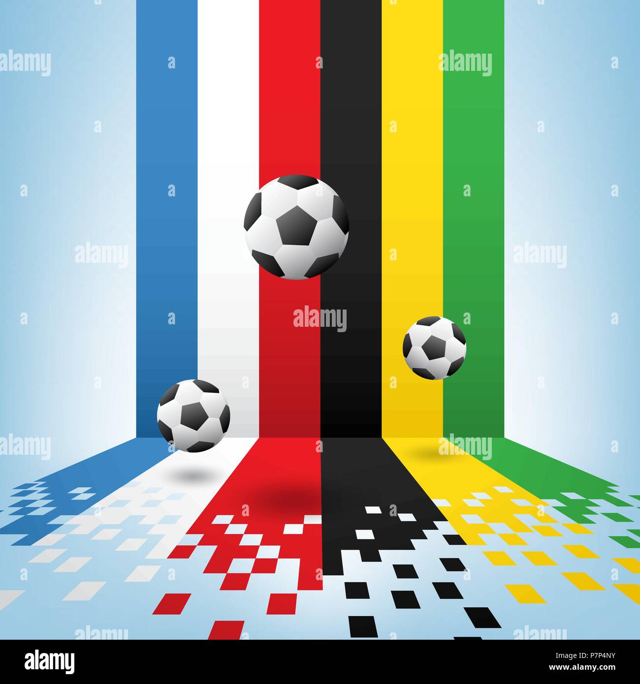 Fußball-Hintergrund, realistisch Kugel mit farbigen Linien. Vector Illustration für die Fußball-Weltmeisterschaft, Spiele, Turnier. Stock Vektor