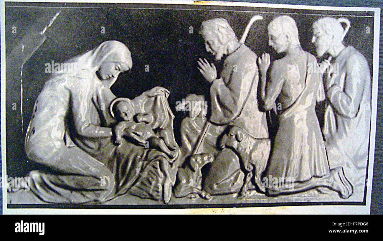 English: Cadiner Majolika, 1910, Bestellung der Kronprinzessin für den Altar der Christuskirche in Danzig-Langfuhr. Das abgebildete Exemplar ist ein Probestück aus dem Herstellungsprozess. 30 Januar 2015, 16:56:22 132 sterben Anbetung der Hirten Stockfoto