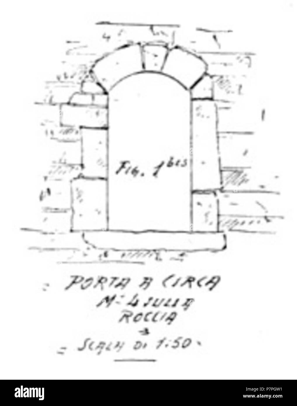 Italiano: Porta a ca. 4 m sulla Roccia, Torre di Feriolo. Vor 1937 158 Abb. 1 bis Porta a ca. 4 m sulla Roccia, Torre di ferriolo, p128, dis nigra Sett 1936 nigra il Novarese Stockfoto