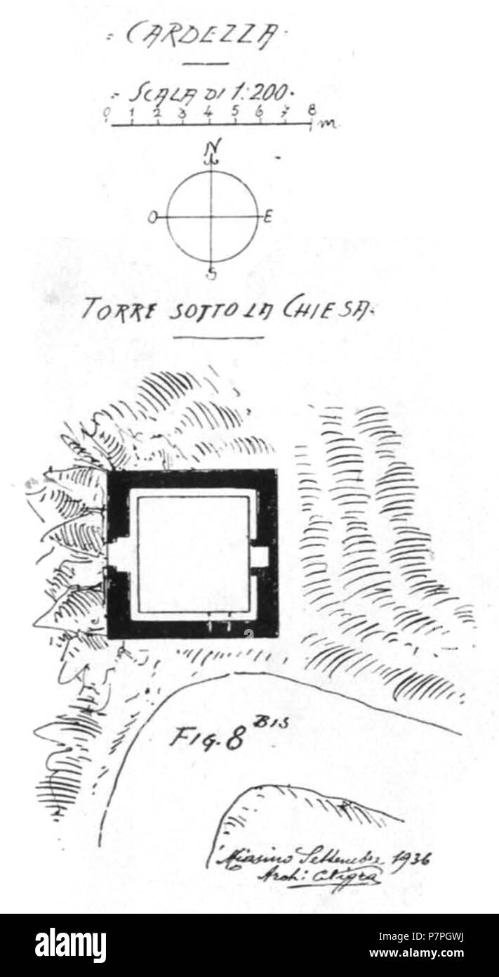 Italiano: Cardezza, Torre sotto la Chiesa. September 1936 159 Abb. 8bis, Torre sotto la Chiesa, p131, dis nigra Sett 1936, nigra il Novarese Stockfoto