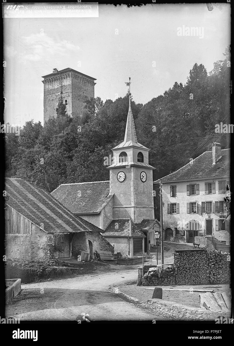 74 CH-NB-Les Clées, Église, Vue partielle - Sammlung Max Van Berchem - EAD -7207 Stockfoto