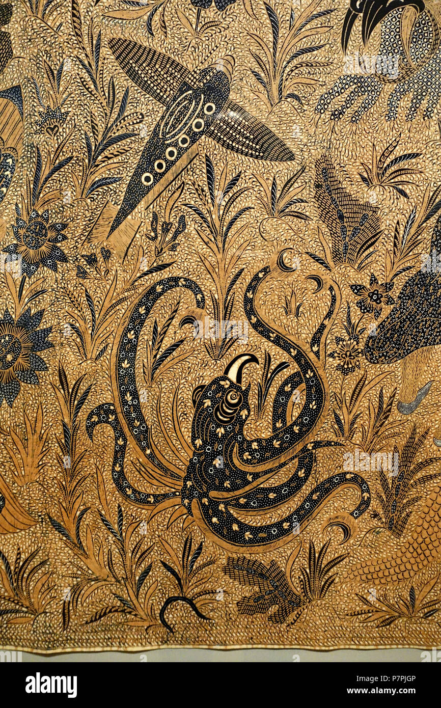 Englisch: Ausstellung im Textilmuseum, George Washington University, Washington, DC, USA. Wurde die Fotografie im Museum ohne Einschränkung erlaubt. Diese Arbeit ist alt genug, so dass es im. 26 März 2015, 15:22:50 226 Kain Panjang, Indonesien, Java, Yogyakarta, 1930er Jahre AD, Baumwolle, Ansicht 2 - Textile Museum, der George Washington University - DSC 09583 Stockfoto