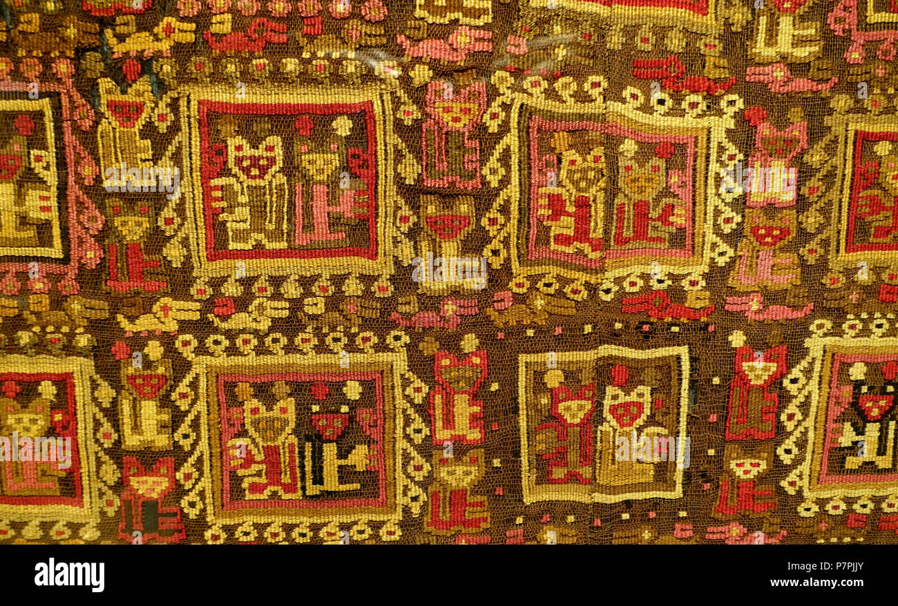 Englisch: Ausstellung im Textilmuseum, George Washington University, Washington, DC, USA. Wurde die Fotografie im Museum ohne Einschränkung erlaubt. Diese Arbeit ist alt genug, so dass es im. 26 März 2015, 16:08:56 249 Lendenschurz Heckblech, Peru, Nordküste, Chimu Stil, C. 1250-1350 AD, Baumwolle, Camelid Haar, Ansicht 2 - Textile Museum, der George Washington University - DSC 09916 Stockfoto