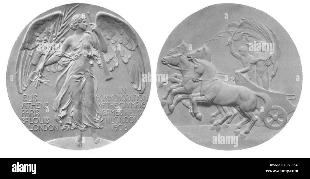 Englisch: Ehrenmedaille für Beamte, Gäste und alle Athleten. ca. 1908 249 London 1908 Erinnerungsmedaillen Stockfoto